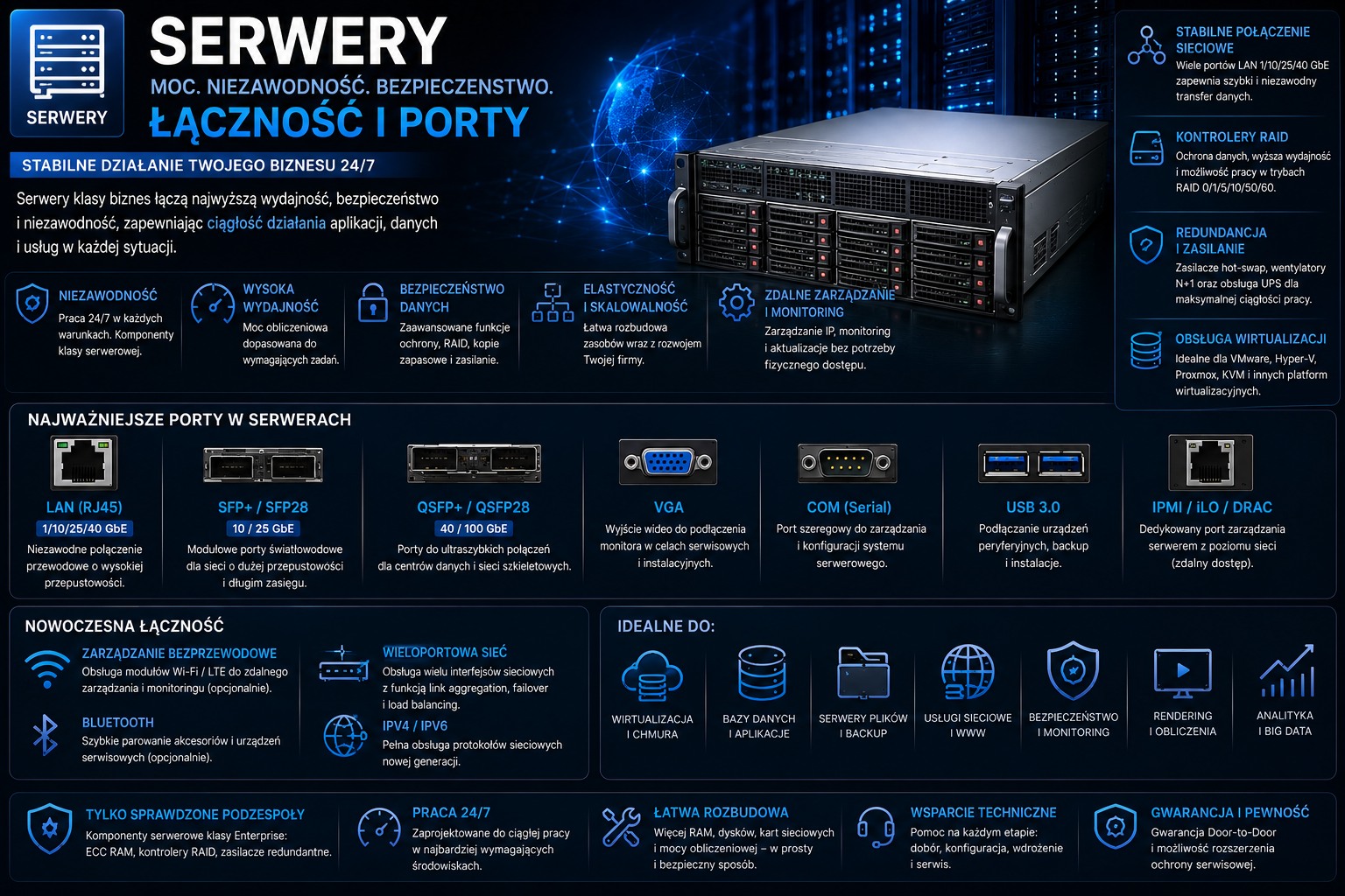 Łączność i porty – HPE ProLiant DL360 Gen12