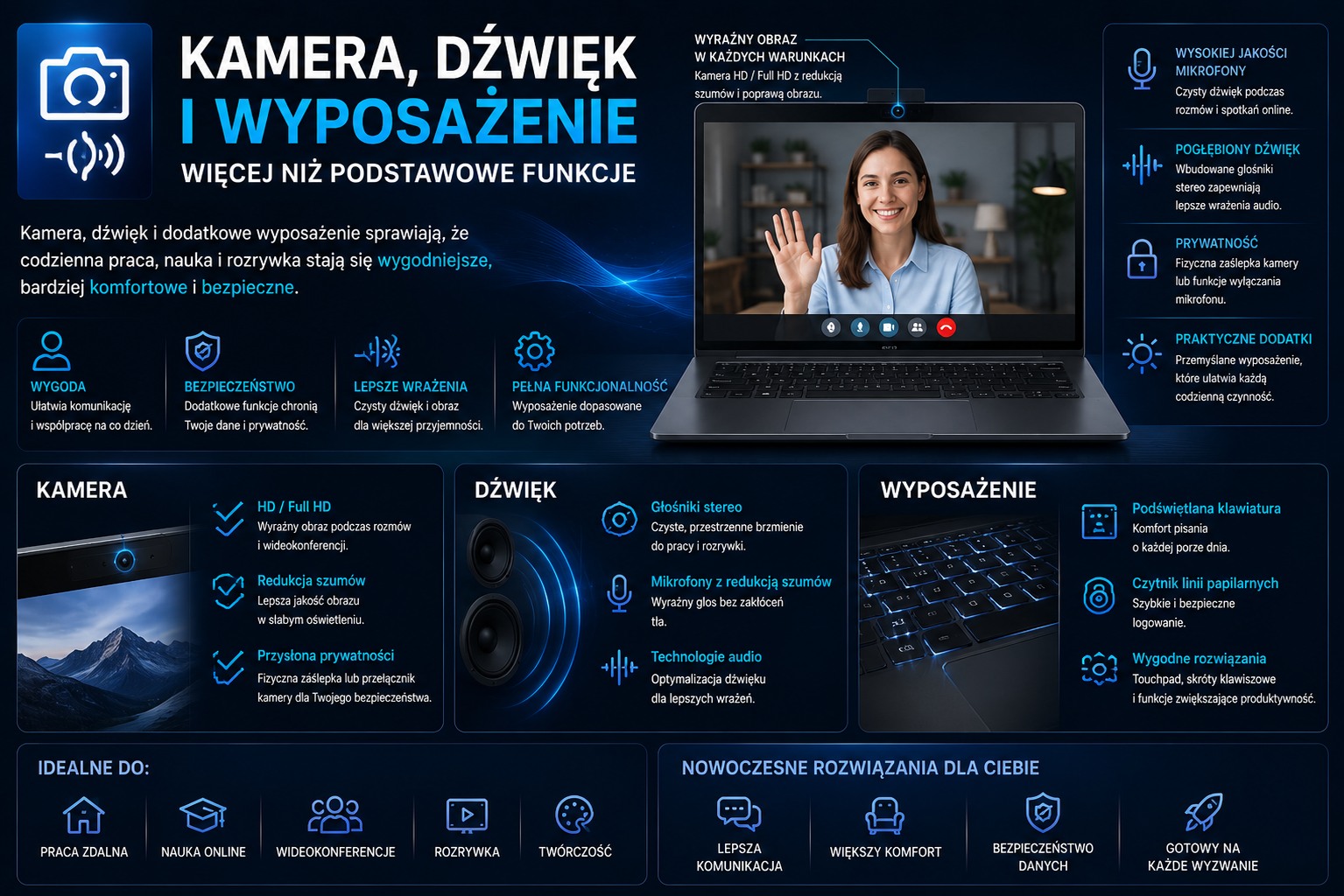Kamera, dźwięk i wyposażenie – Lenovo Legion